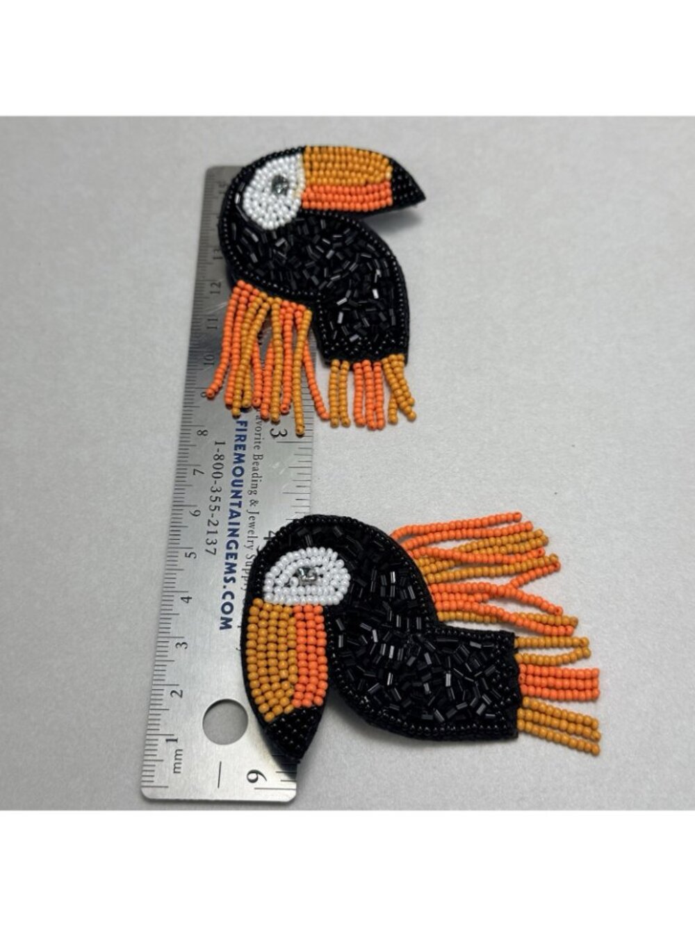 ZARA Toucan Beaded Earrings Black Orange White Pierced NWOT Tropical - Picture 3 of 6